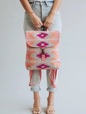 ($25) Pink Aztec Pattern Canvas Backpack